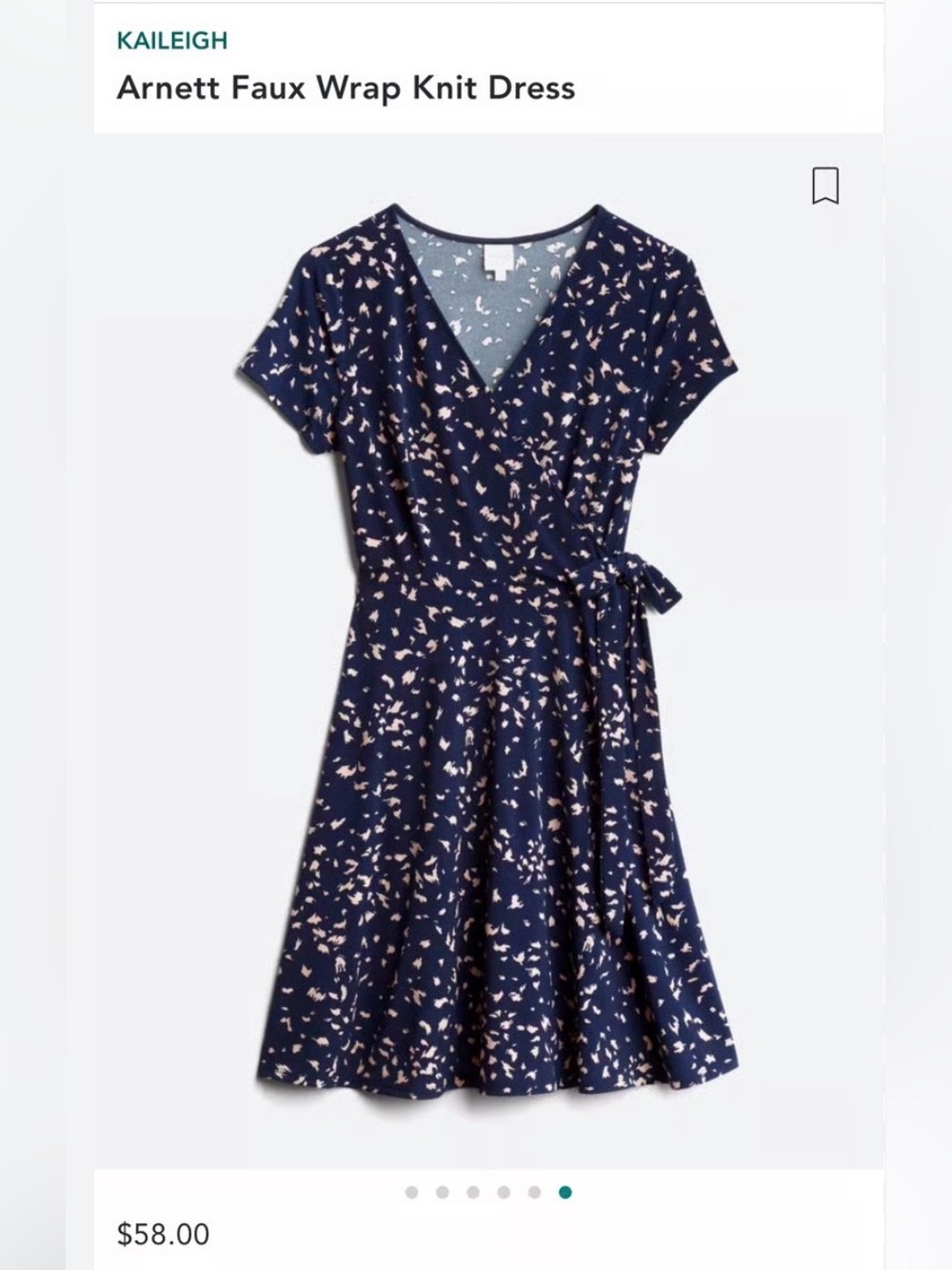 Kaleigh Navy Midi Wrap Dress with Beige Fleck Print